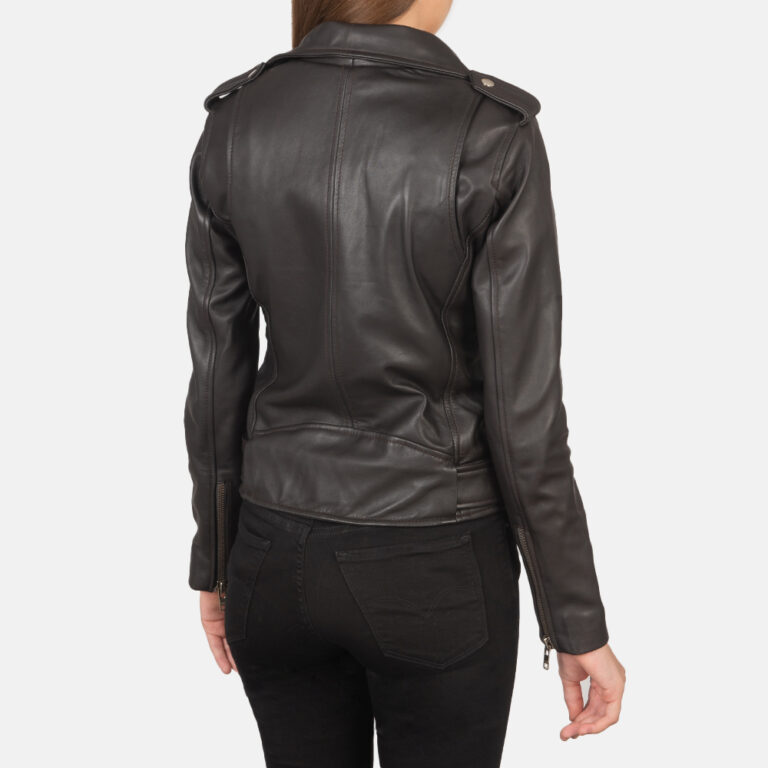 Womens Alison Brown Leather Biker Jacket Tilted Back-8-1659370530715